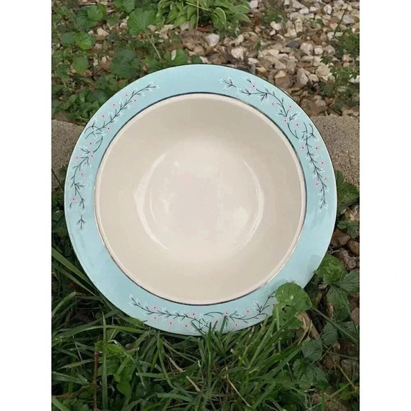 Taylor Smith & Taylor Symphony Blue Platinum Rim 9” Soup Bowl Cottage Shabby - Picture 1 of 2